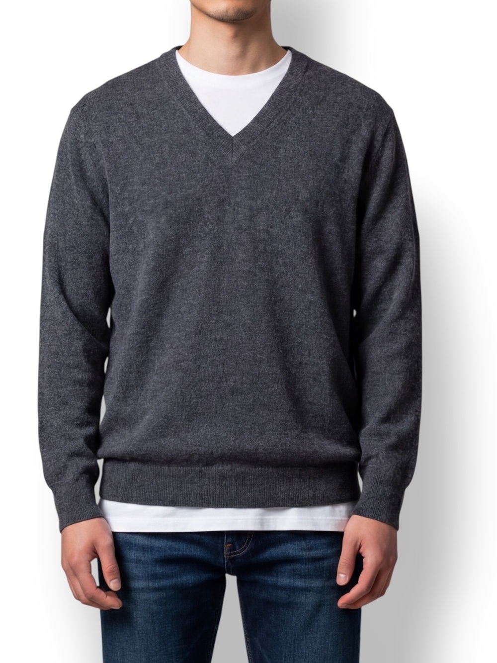 Jones New York 100% Cashmere V-Neck Sweater Gray Men’s XL Luxury Knit